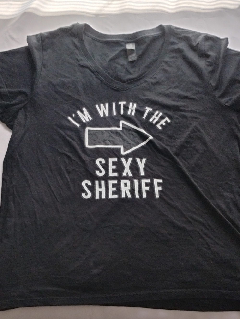 Gildan Black Short-Sleeve Tee with White Arrow Graphic In With The Sexy Sheriff